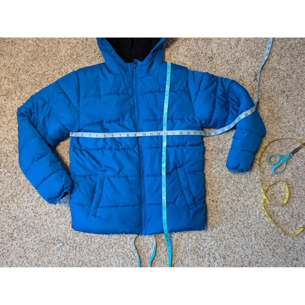 Swiss Tech Boys Blue Hooded Puffer Jacket Quilted Winter Coat Size L (10-12)